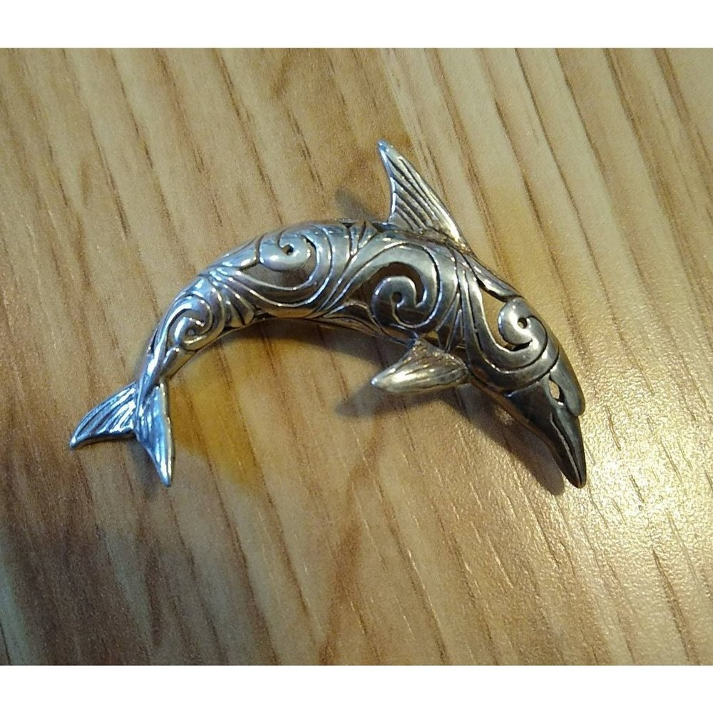 Jezlaine Sterling Silver 925 Dolphin Pin Brooch Nature Gift Marine Sea Animal